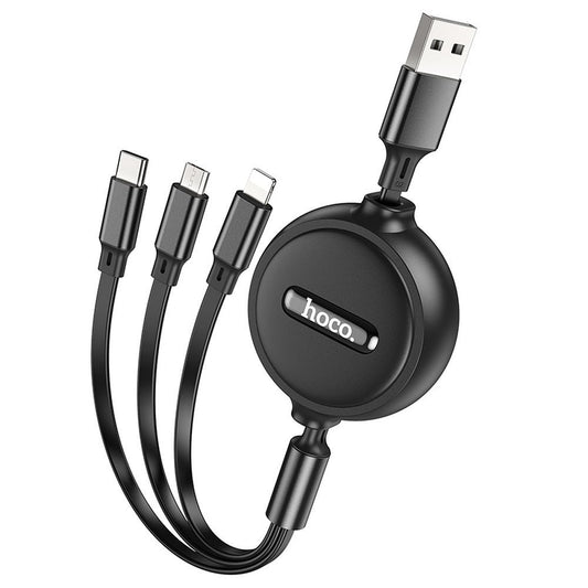 USB-A - Lightning / microUSB / USB-C Laddningskabel HOCO X75 3in1, 18W, 1m, Svart