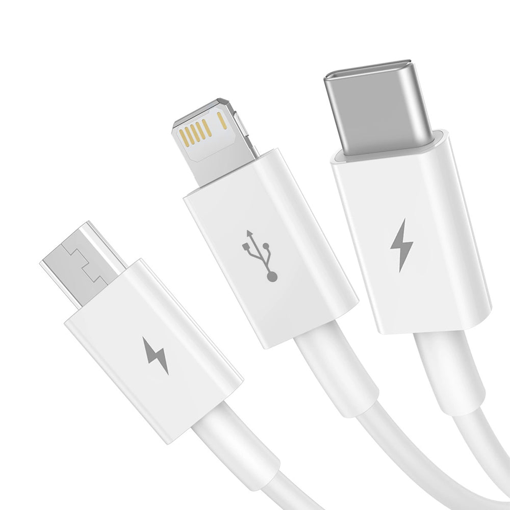 USB-A - Lightning / microUSB / USB-C Baseus Superior 3in1 Series laddningskabel, 20W, 1m, Vit P10320105221-00