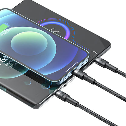 USB-A - Lightning / microUSB / USB-C Laddningskabel XO Design NB-Q191 3in1, 66W, 1.2m, Svart
