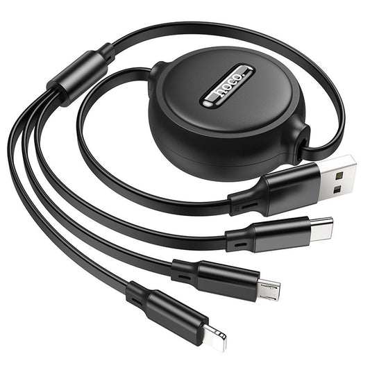 USB-A - Lightning / microUSB / USB-C Laddningskabel HOCO X75 3in1, 18W, 1m, Svart