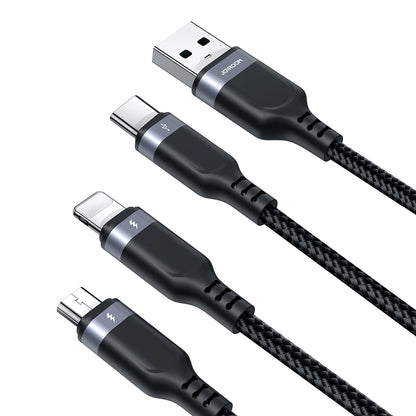 USB-A - Lightning / microUSB / USB-C Joyroom S-A18 3in1 laddningskabel, 20W, 0.3m, Svart