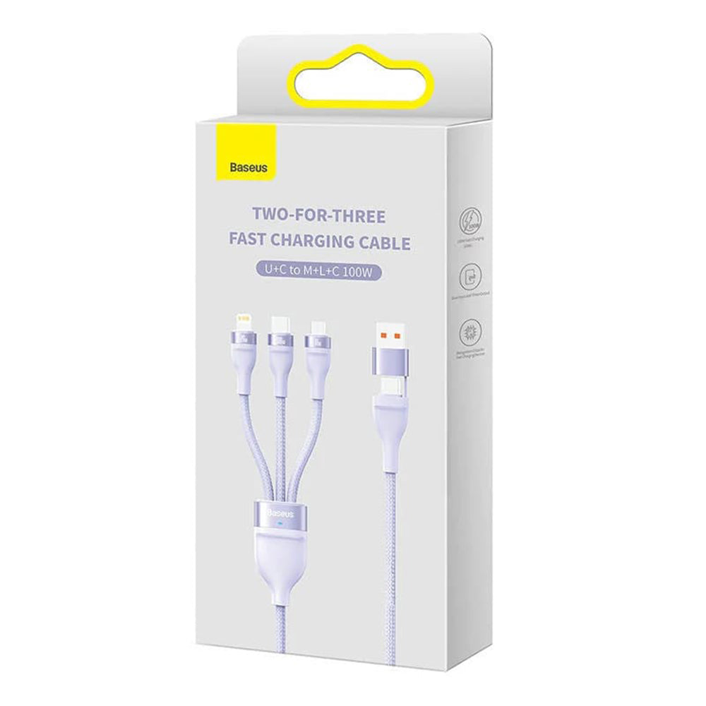 USB-A / USB-C - Lightning / microUSB / USB-C Baseus Flash Series II 3in1 laddningskabel, 100W, 1.2m, Lila CASS030105