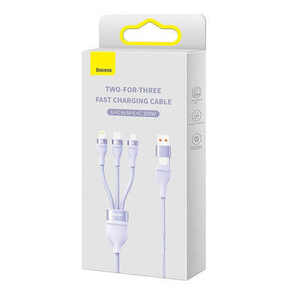 USB-A / USB-C - Lightning / microUSB / USB-C Baseus Flash Series II 3in1 laddningskabel, 100W, 1.2m, Lila CASS030105