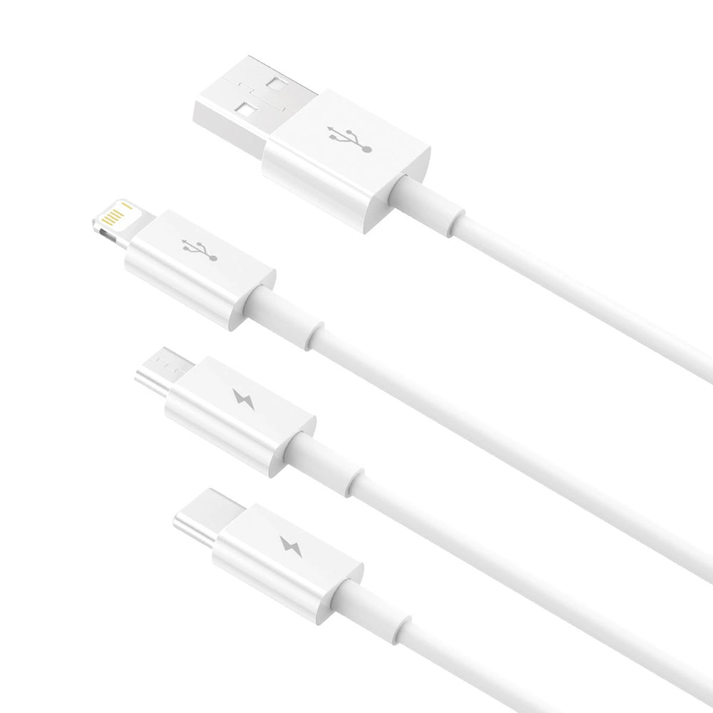 USB-A - Lightning / microUSB / USB-C Baseus Superior 3in1 Series laddningskabel, 20W, 1m, Vit P10320105221-00