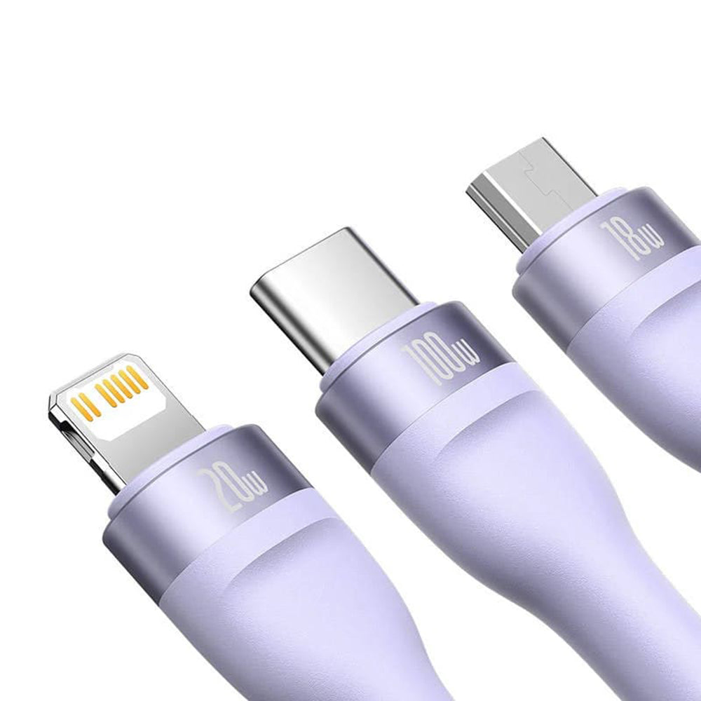 USB-A / USB-C - Lightning / microUSB / USB-C Baseus Flash Series II 3in1 laddningskabel, 100W, 1.2m, Lila CASS030105