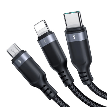USB-A - Lightning / microUSB / USB-C Joyroom S-A18 3in1 laddningskabel, 20W, 0.3m, Svart