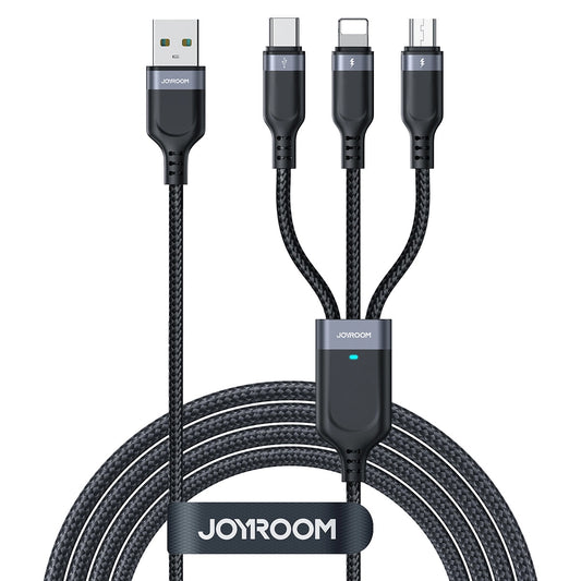 USB-A - Lightning / microUSB / USB-C Joyroom S-A18 3in1 laddningskabel, 20W, 0.3m, Svart