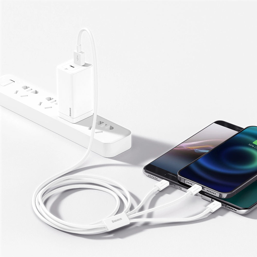 USB-A - Lightning / microUSB / USB-C Baseus Superior 3in1 Series laddningskabel, 20W, 1m, Vit P10320105221-00