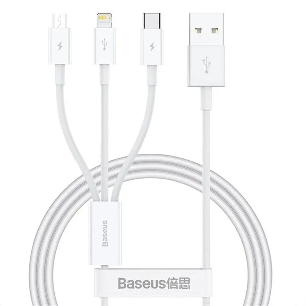 USB-A - Lightning / microUSB / USB-C Baseus 3in1 laddningskabel, 100W, 1.5m, Vit P10377705213-00