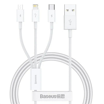 USB-A - Lightning / microUSB / USB-C Baseus 3in1 laddningskabel, 100W, 1.5m, Vit P10377705213-00
