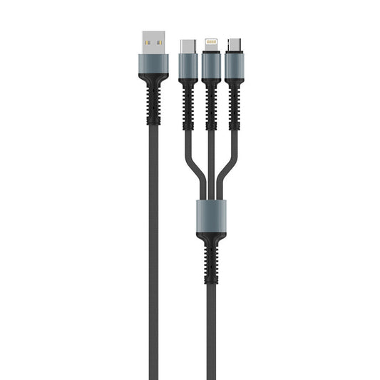 USB-A - Lightning / microUSB / USB-C Laddningskabel ColorWay CW-CBU3003, 20W, 1.2m, Grå