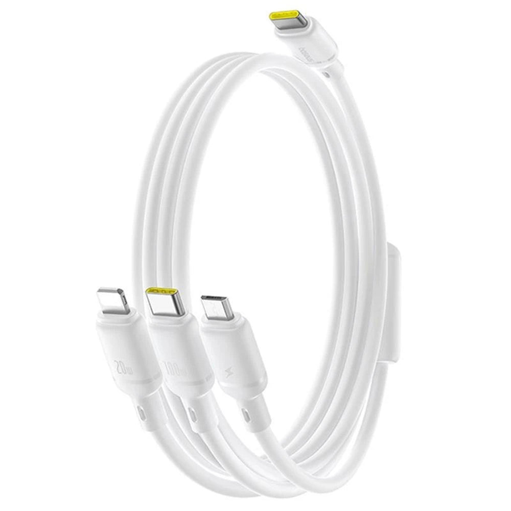USB-C - Lightning / microUSB / USB-C Baseus Silky 3in1 laddningskabel, 100W, 1.5m, Vit P10377706213-00