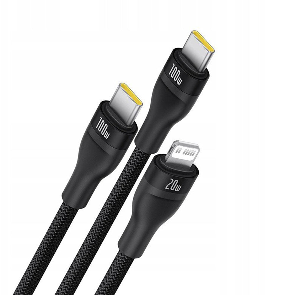 USB-C - Lightning laddningskabel / 2 x USB-C Baseus Flash Series III 3in1, 100W, 1.5m, Svart P10377502111-00