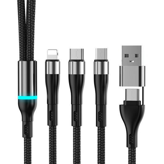 USB-C / USB-A - Lightning / microUSB / USB-C OEM B6 laddningskabel, 100W, 1,2m, svart