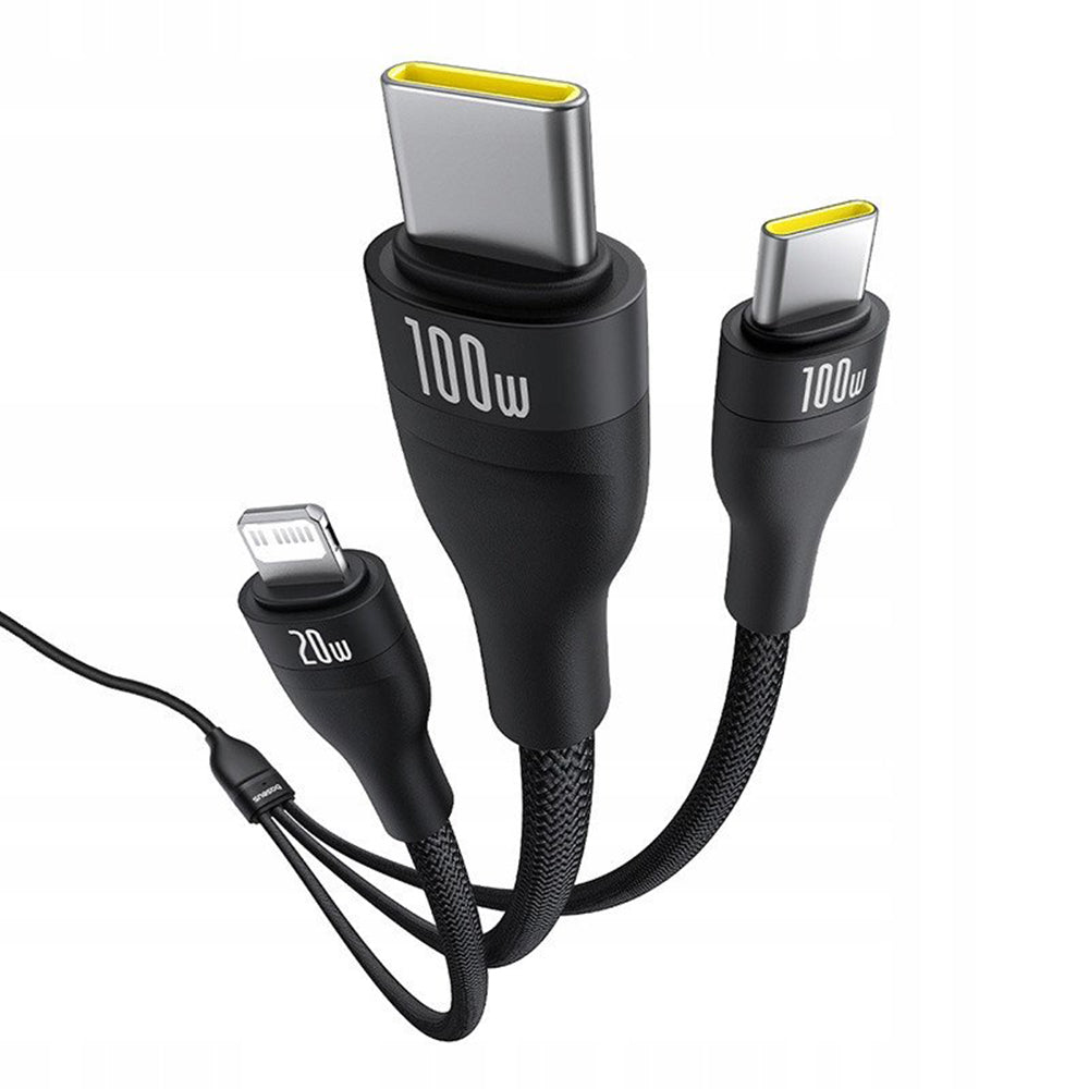 USB-C - Lightning laddningskabel / 2 x USB-C Baseus Flash Series III 3in1, 100W, 1.5m, Svart P10377502111-00