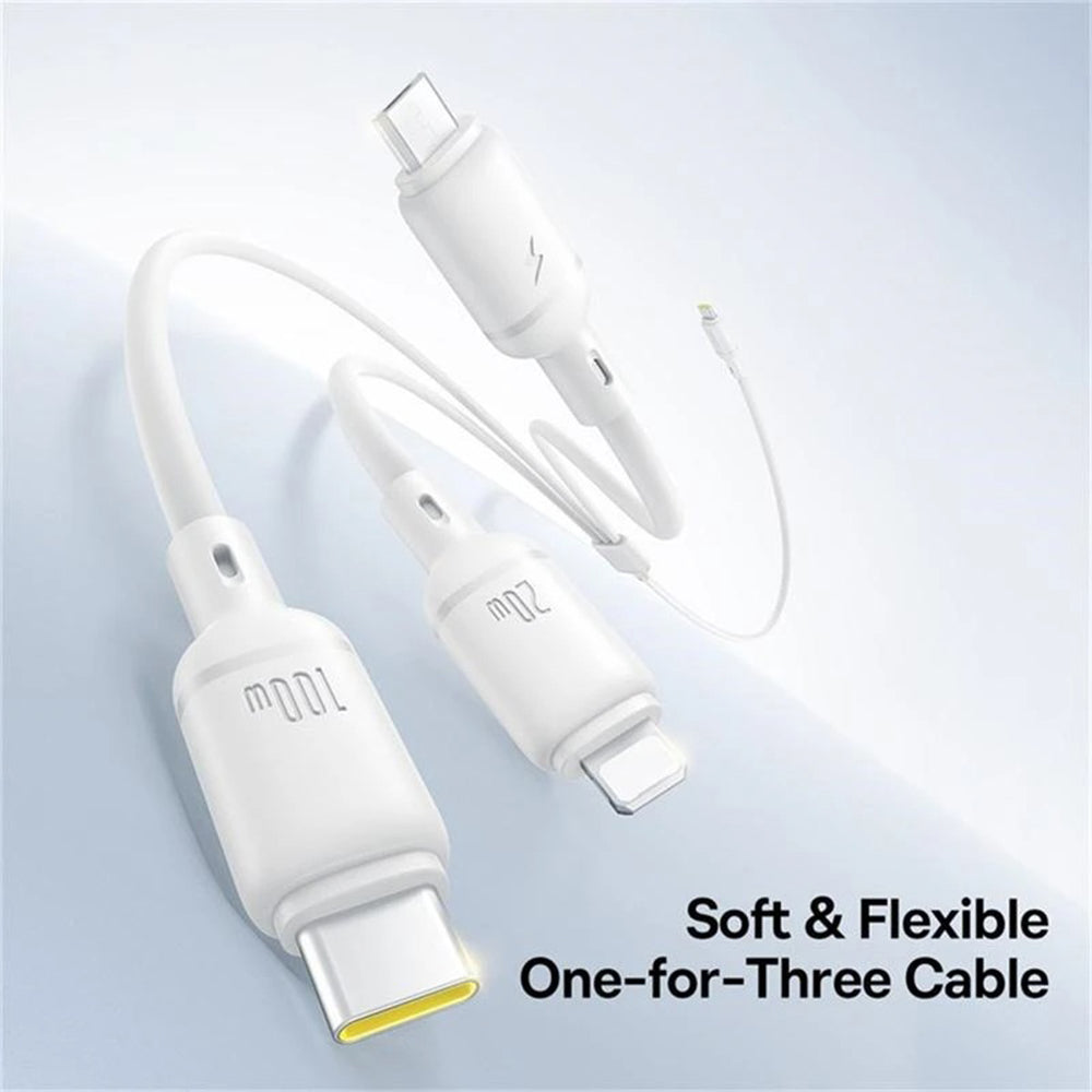 USB-C - Lightning / microUSB / USB-C Baseus Silky 3in1 laddningskabel, 100W, 1.5m, Vit P10377706213-00