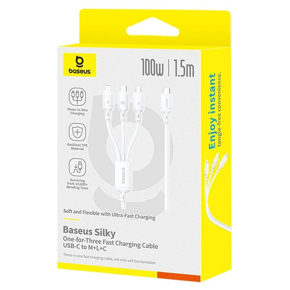 USB-C - Lightning / microUSB / USB-C Baseus Silky 3in1 laddningskabel, 100W, 1.5m, Vit P10377706213-00