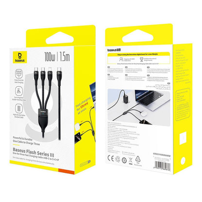 USB-C - Lightning laddningskabel / 2 x USB-C Baseus Flash Series III 3in1, 100W, 1.5m, Svart P10377502111-00