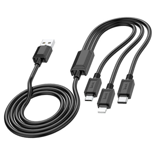 USB-A - Lightning / microUSB / USB-C Laddningskabel HOCO X74 3in1, 18W, 1m, Svart
