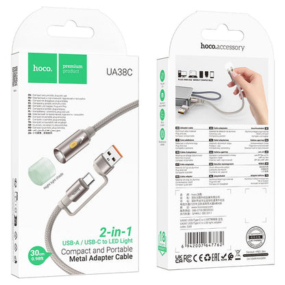 HOCO UA38C LED Cable, USB-C / USB-A, 0.3m, Gold