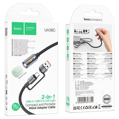 Ledkabel HOCO UA38C, USB-C / USB-A, 0,3m, Svart