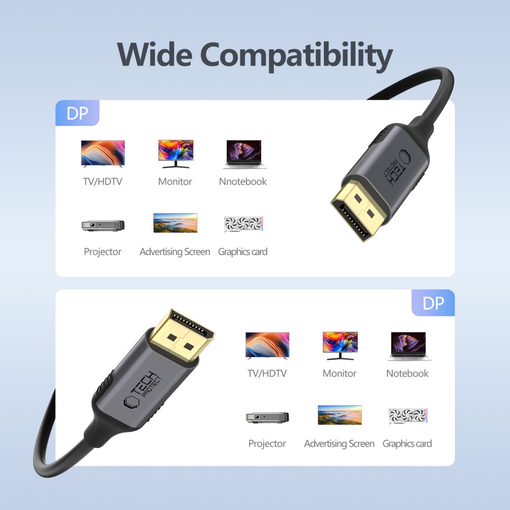 Tech-Protect Ultraboost videokabel, DisplayPort - DisplayPort, 4K, 2m, Svart