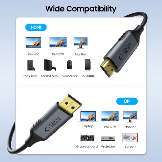 Tech-Protect Ultraboost videokabel, DisplayPort - HDMI, 4K, 2m, svart