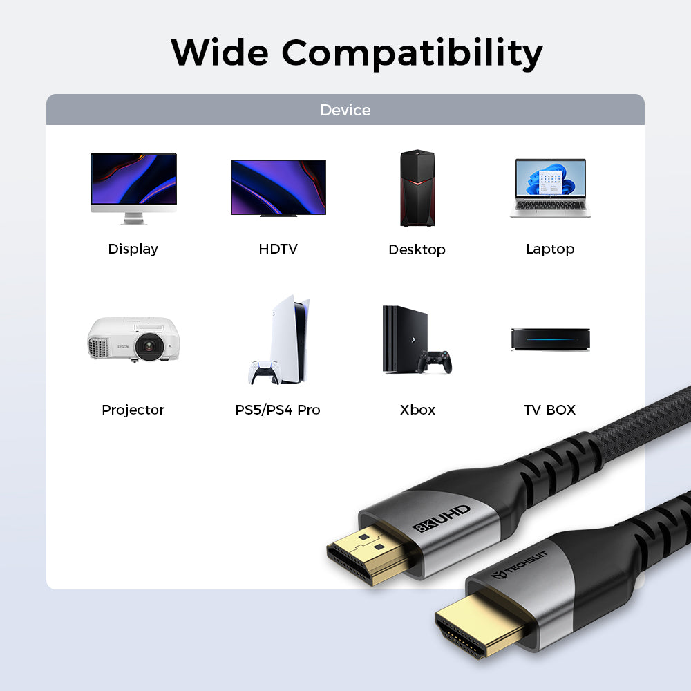 Techsuit NexusVision Pro CX3 videosladd, HDMI - HDMI, 8K, 2m, grå