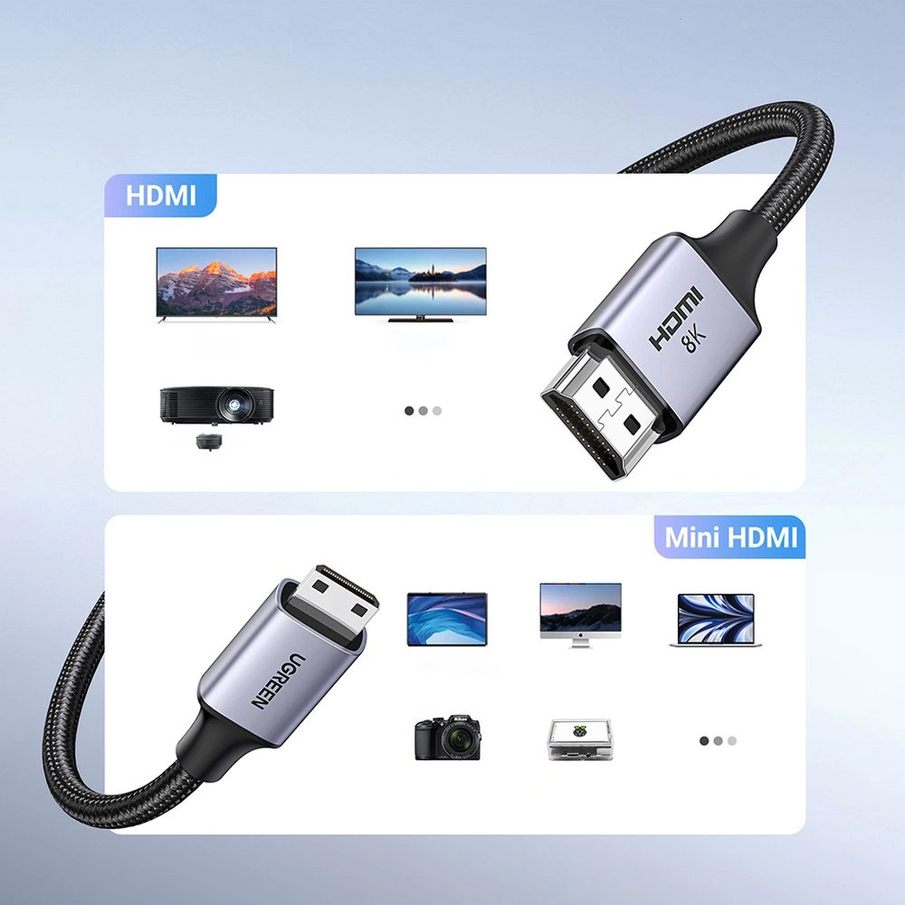 Videokabel UGREEN HD163, miniHDMI - HDMI, 8K, 2m, Grå
