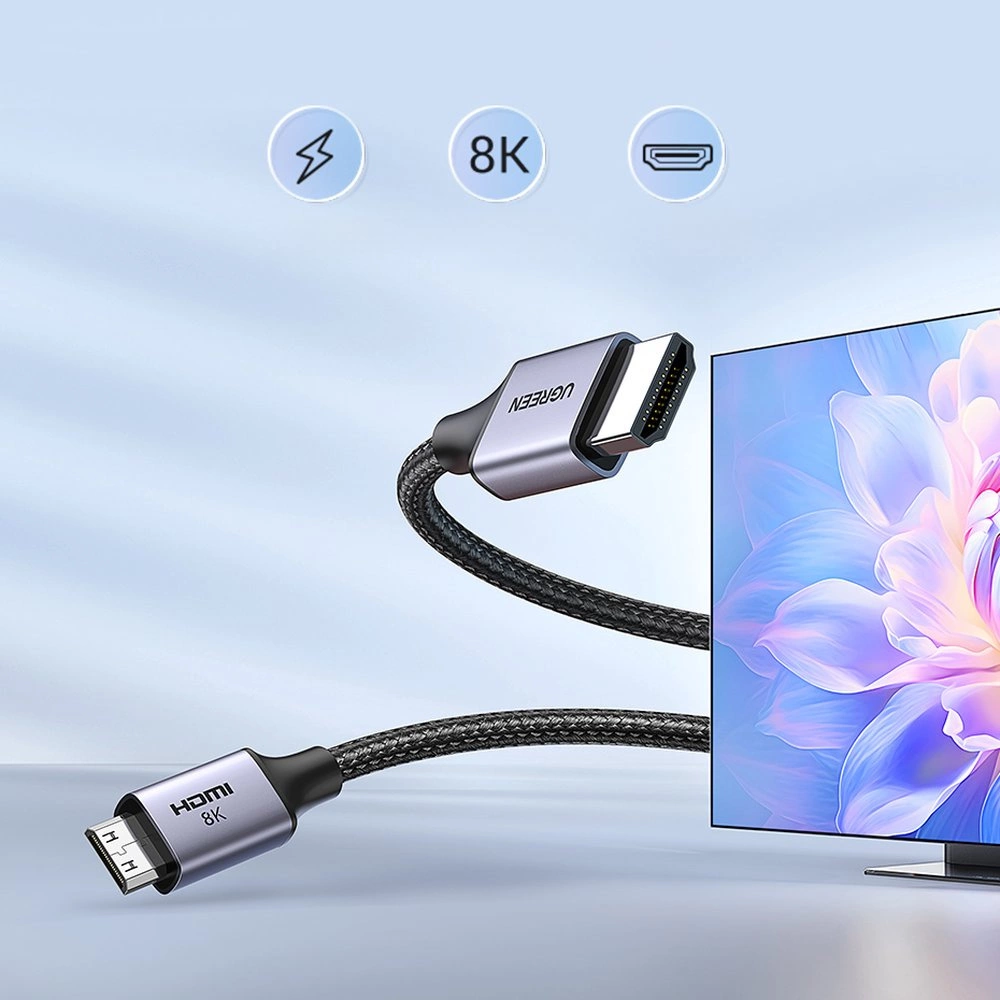 Videokabel UGREEN HD163, miniHDMI - HDMI, 8K, 2m, Grå
