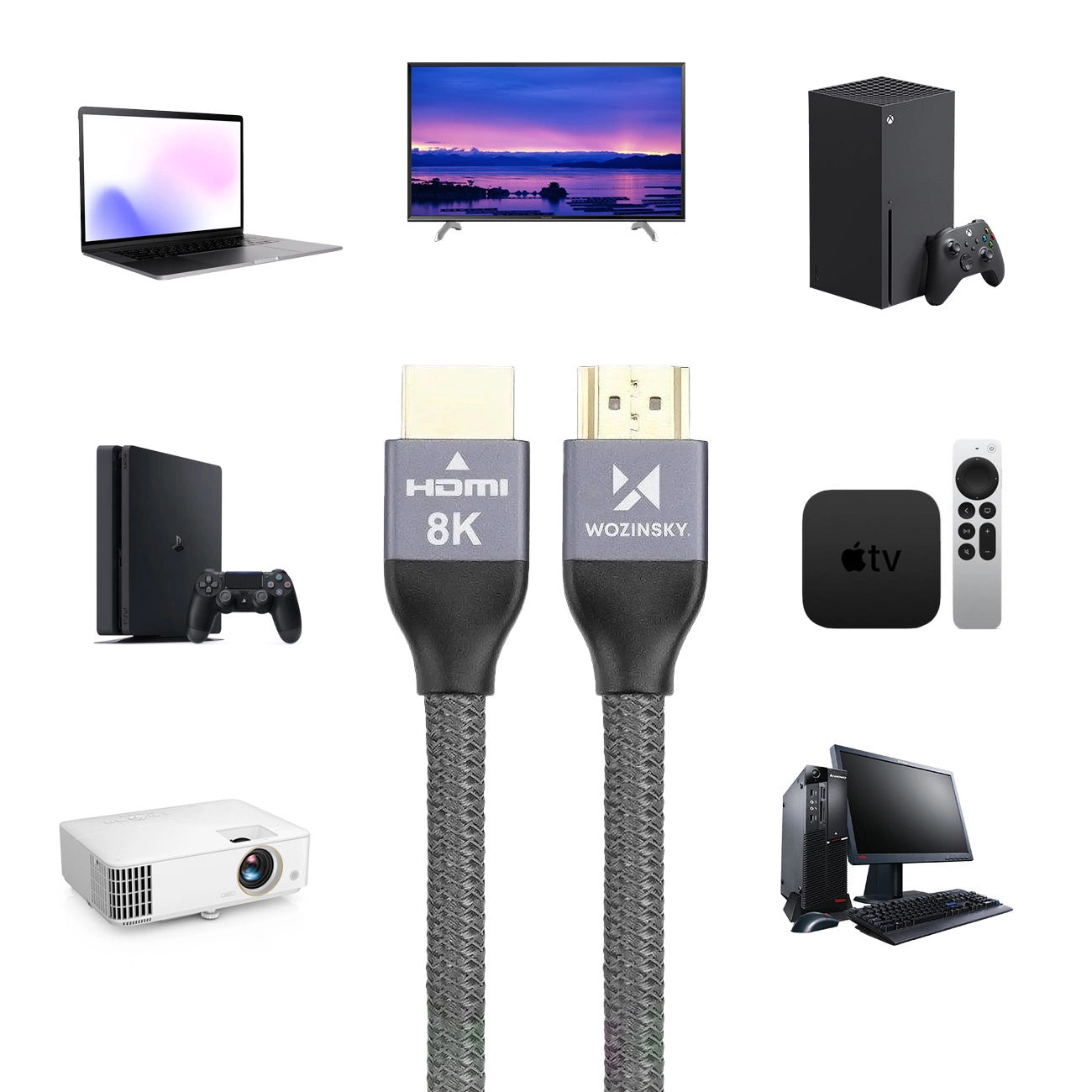 WZK Ultraboost videokabel, HDMI - HDMI, 8K, 3m, Grå WHDMI-30 WHDMI-30 