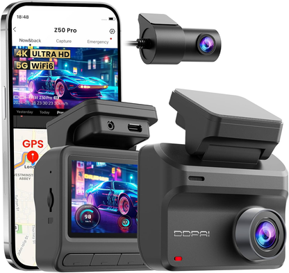 Bil Kamera Fram Bak DDPAI Z50 Pro Dual, 4K, Wi-Fi, GPS, Display 3 tum