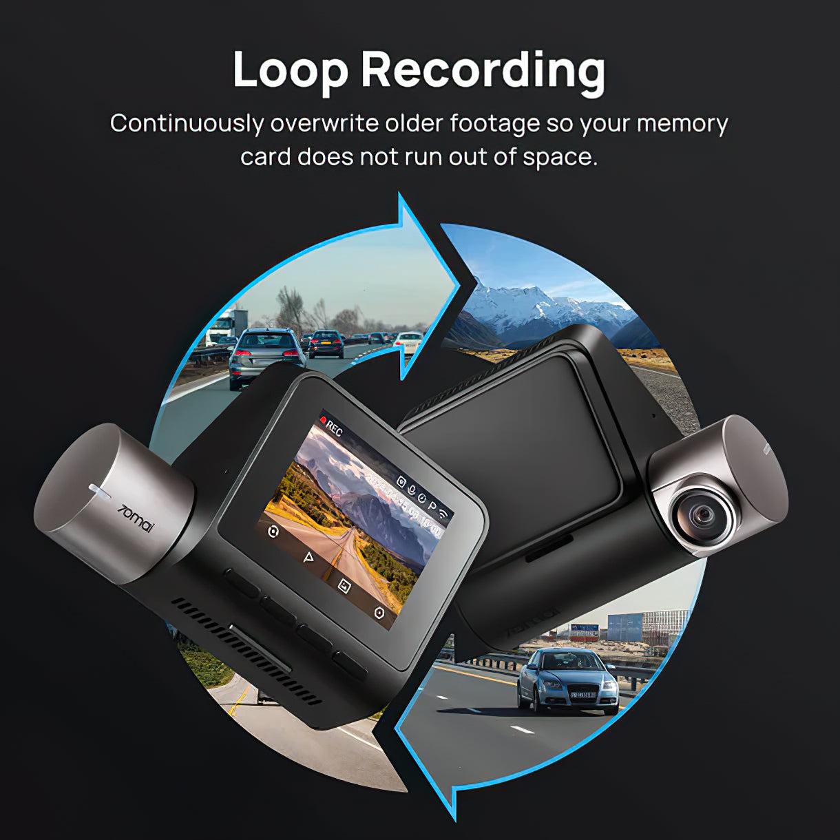 Bil Kamera Fram Bak 70mai Dash Cam A510, 3K, GPS, Wi-Fi, Display 2 tum