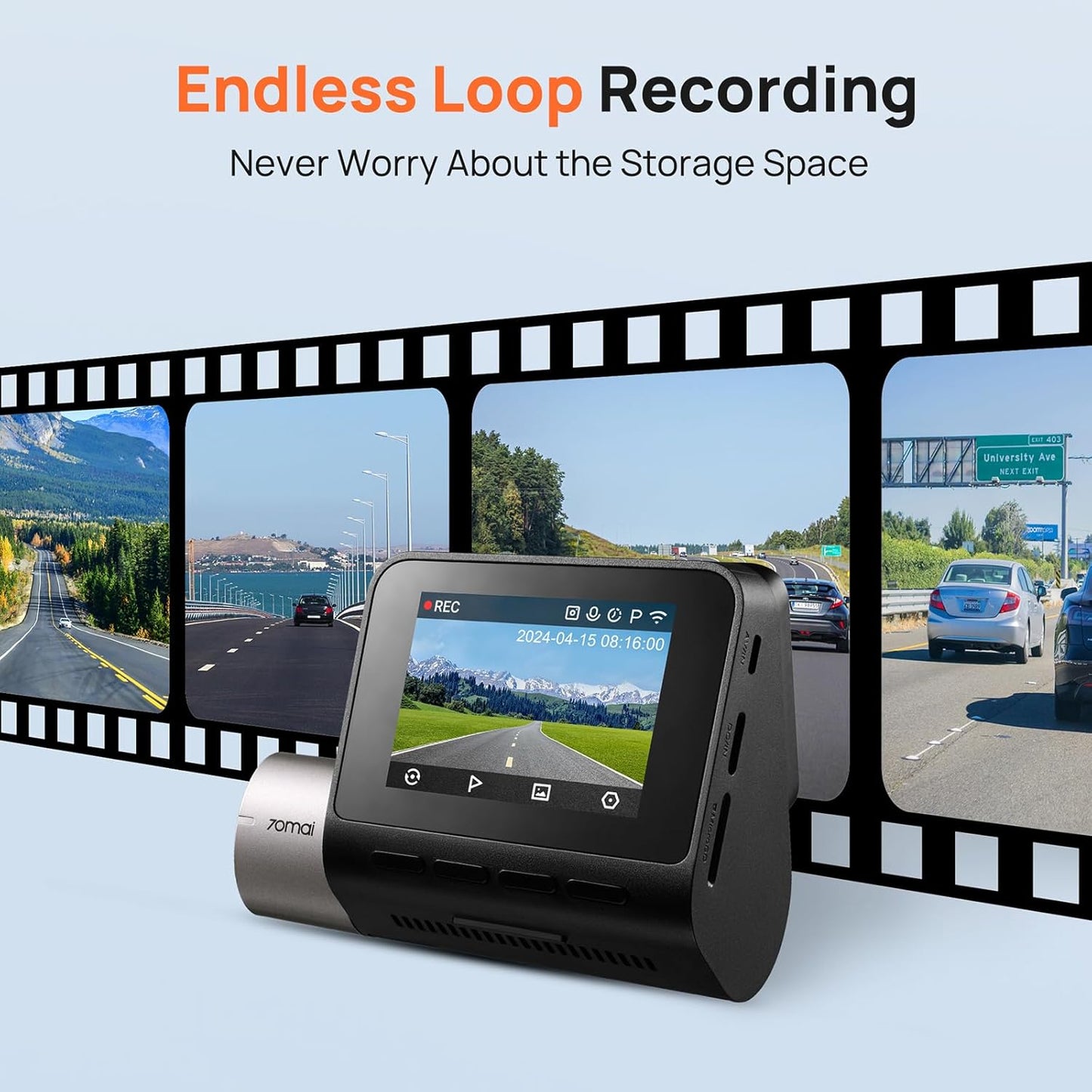 Bil Kamera Fram Bak 70mai Dash Cam A510, 3K, GPS, Wi-Fi, Display 2 tum