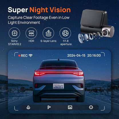 Bil Kamera Fram Bak 70mai Dash Cam A510, 3K, GPS, Wi-Fi, Display 2 tum