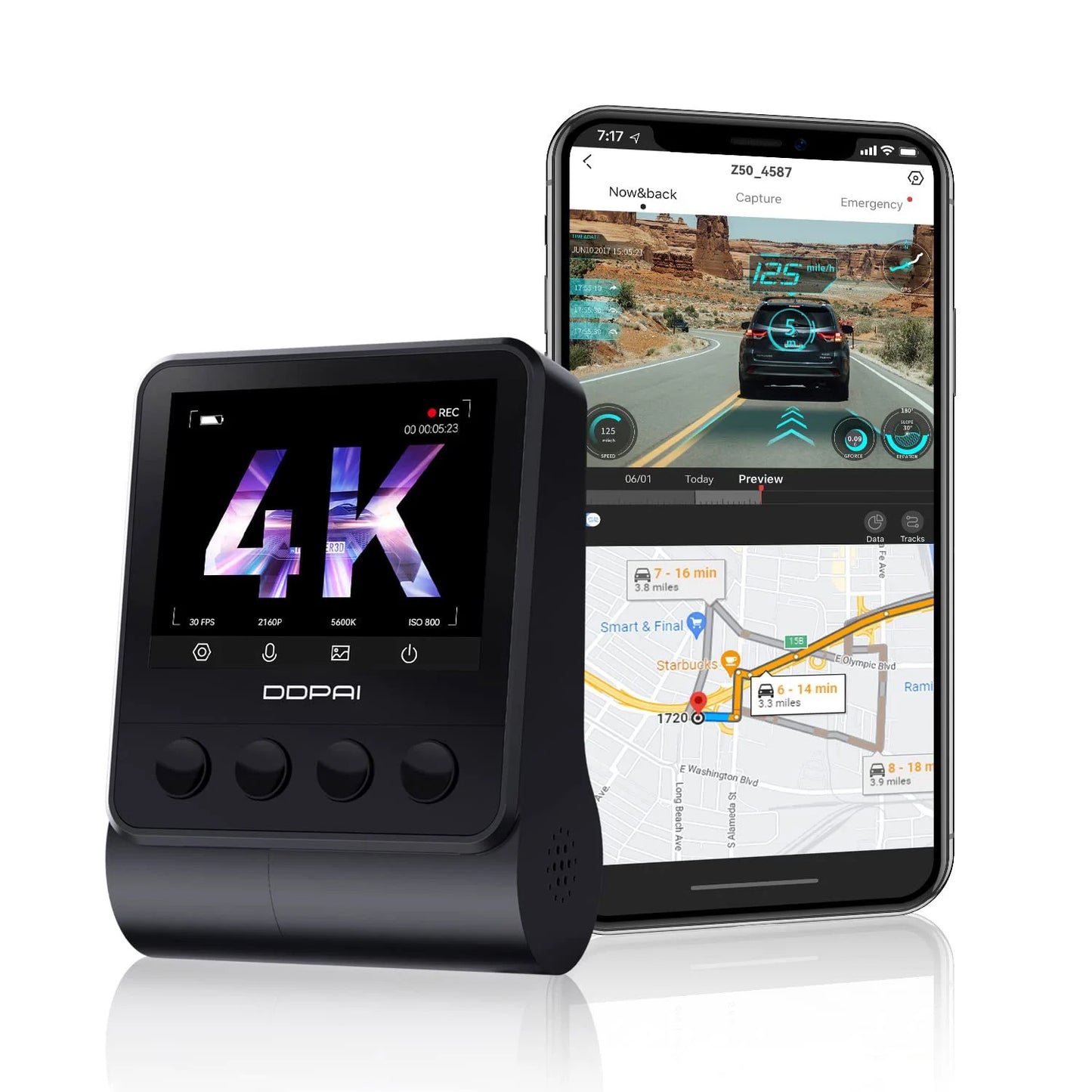 DDPAI Z50 Frontkamera för bilar DDPAI Z50, 4K, Wi-Fi, GPS, 2,3 tums skärm