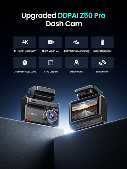 Bil Kamera Fram Bak DDPAI Z50 Pro Dual, 4K, Wi-Fi, GPS, Display 3 tum