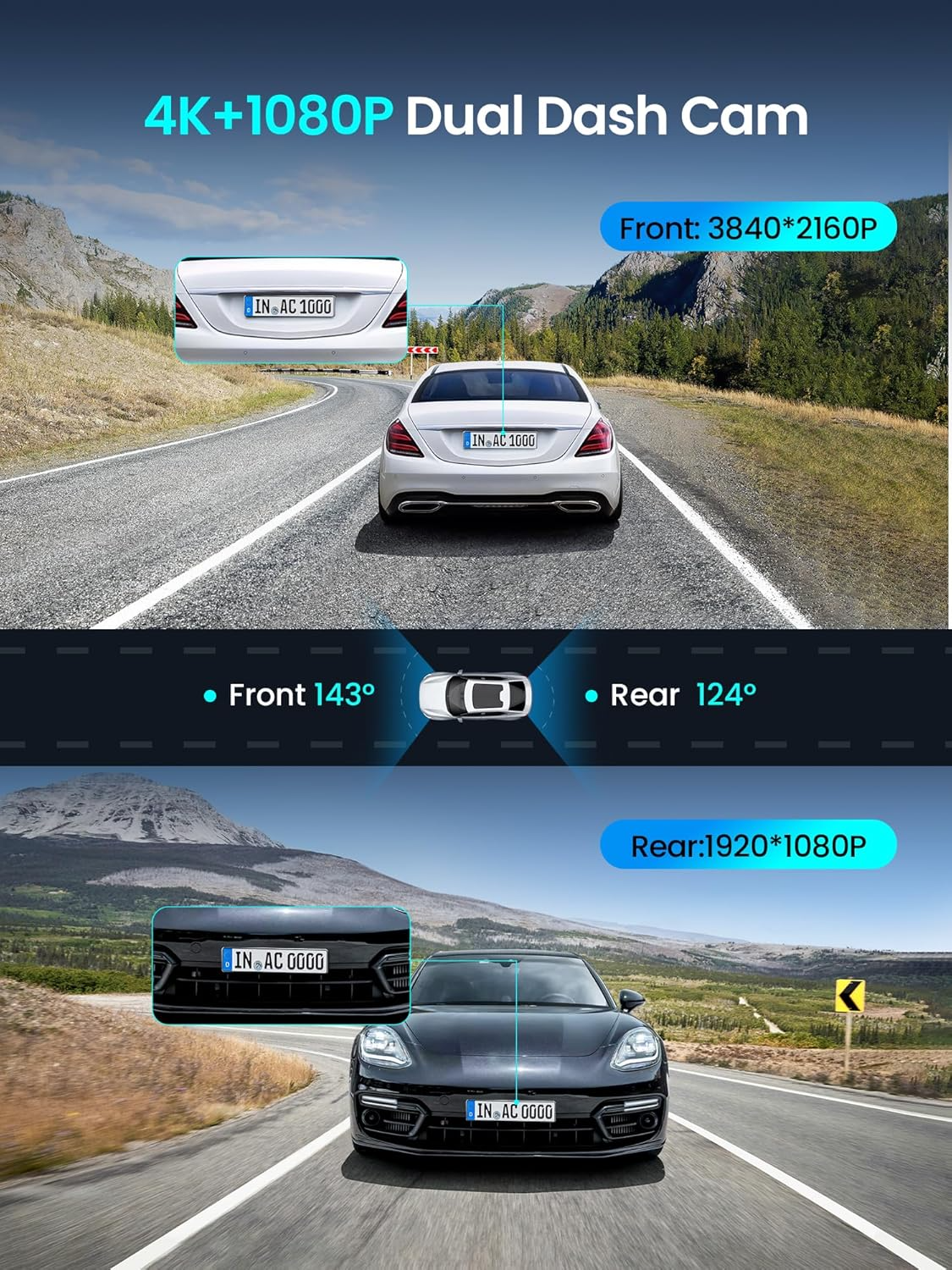 Bil Kamera Fram Bak DDPAI Z50 Pro Dual, 4K, Wi-Fi, GPS, Display 3 tum