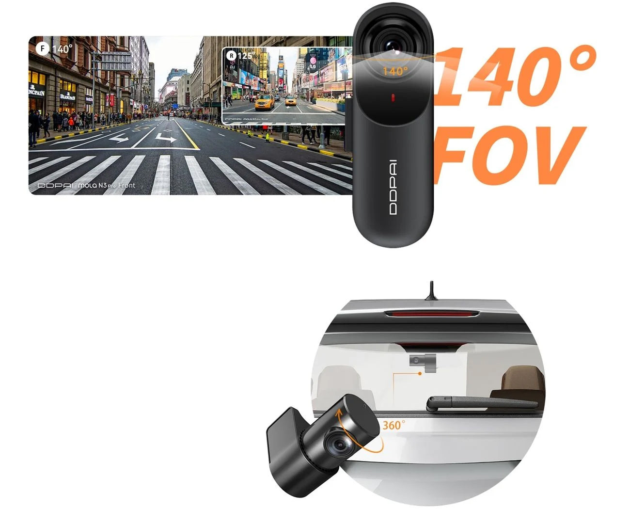 Bil Kamera Fram Bak DDPAI mola N3 Pro, 1600P, Wi-Fi