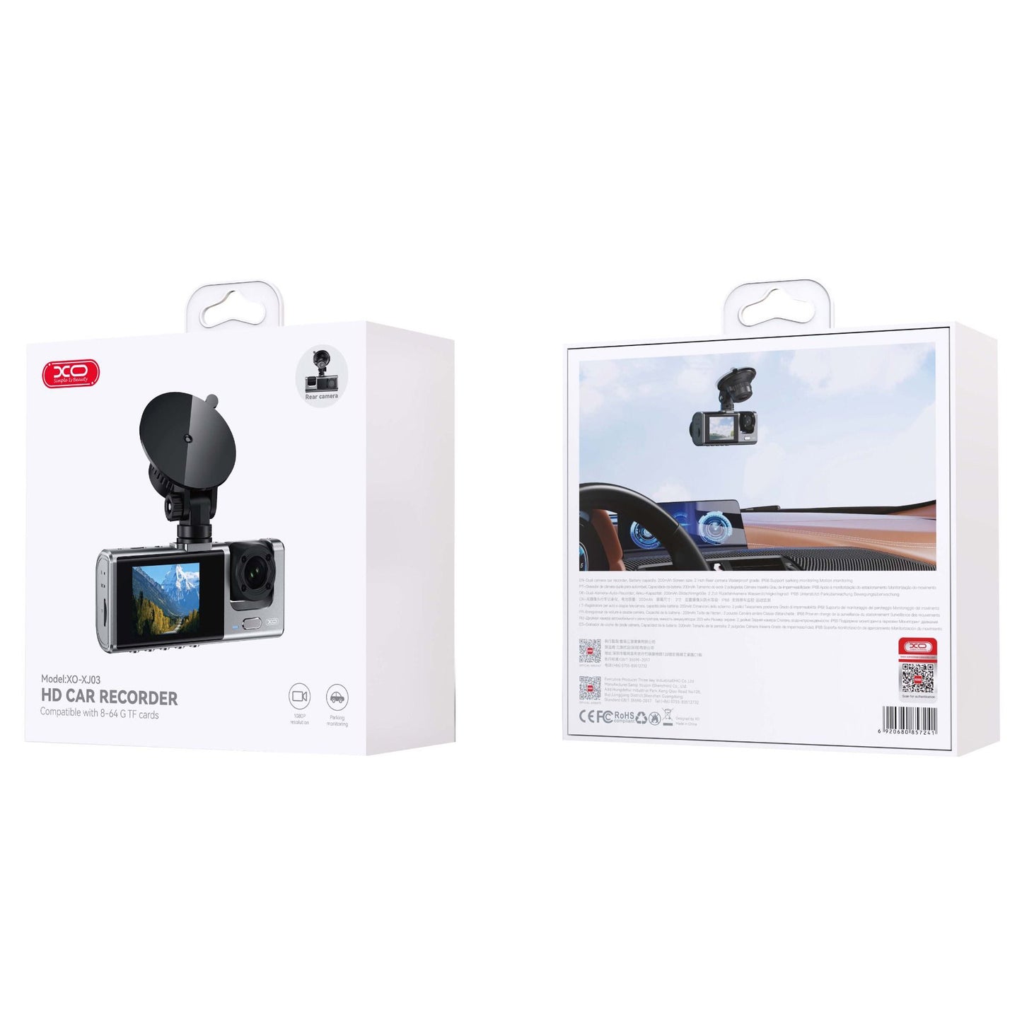 Bil Kamera Fram Bak XO Design XJ03, 1080P, Display 2 tum