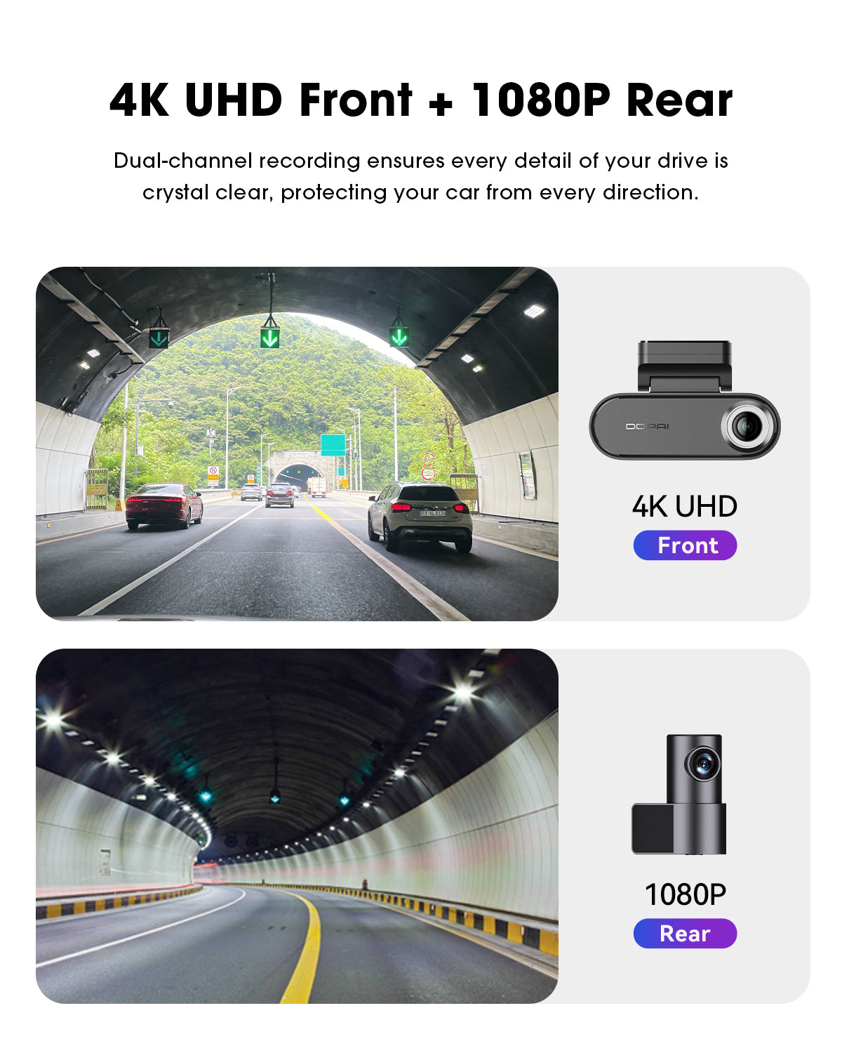 Fram- och bakre bilkamera DDPAI N5 Dual 2026, 4K, Wi-Fi, GPS, AI