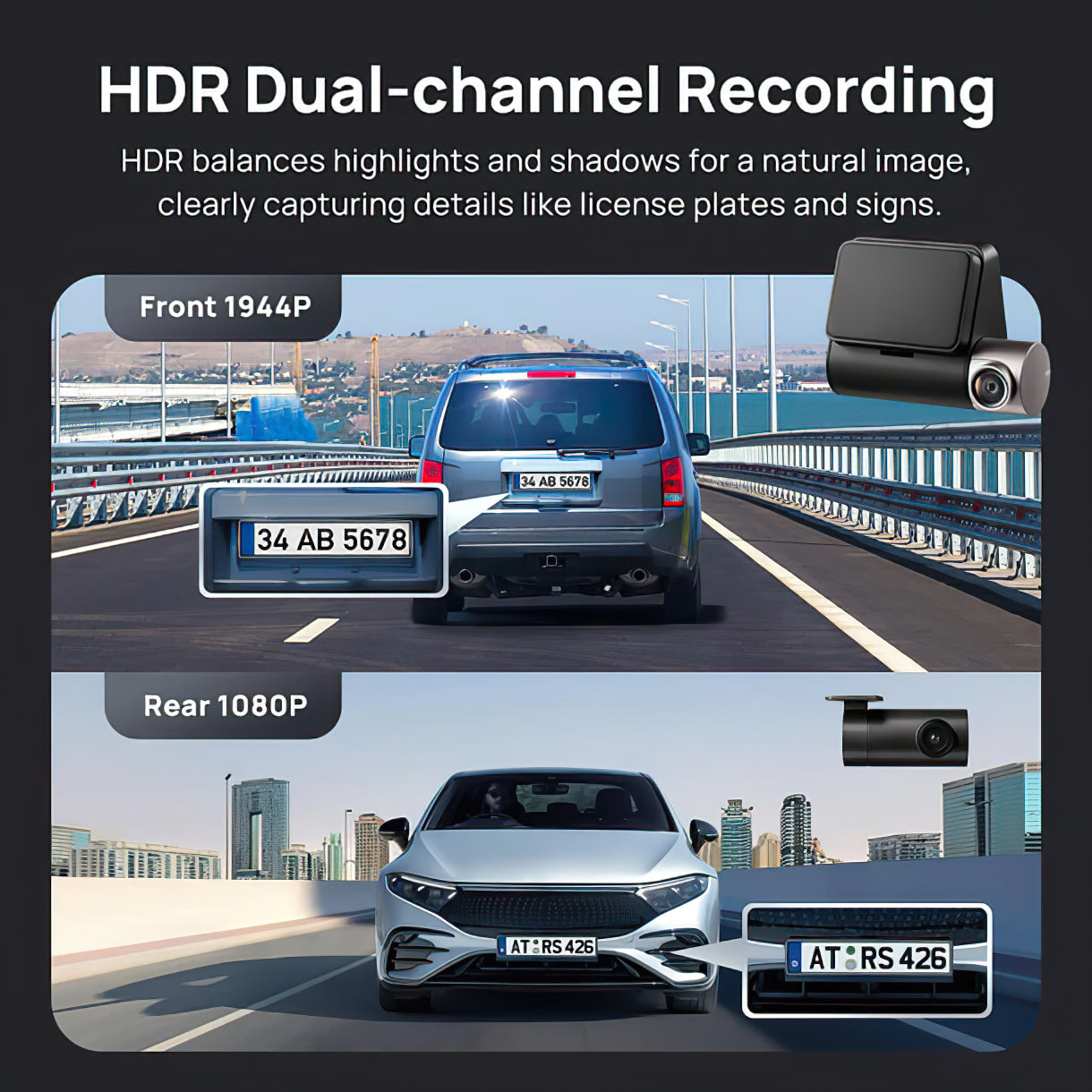 Bil Kamera Fram Bak 70mai Dash Cam A510, 3K, GPS, Wi-Fi, Display 2 tum