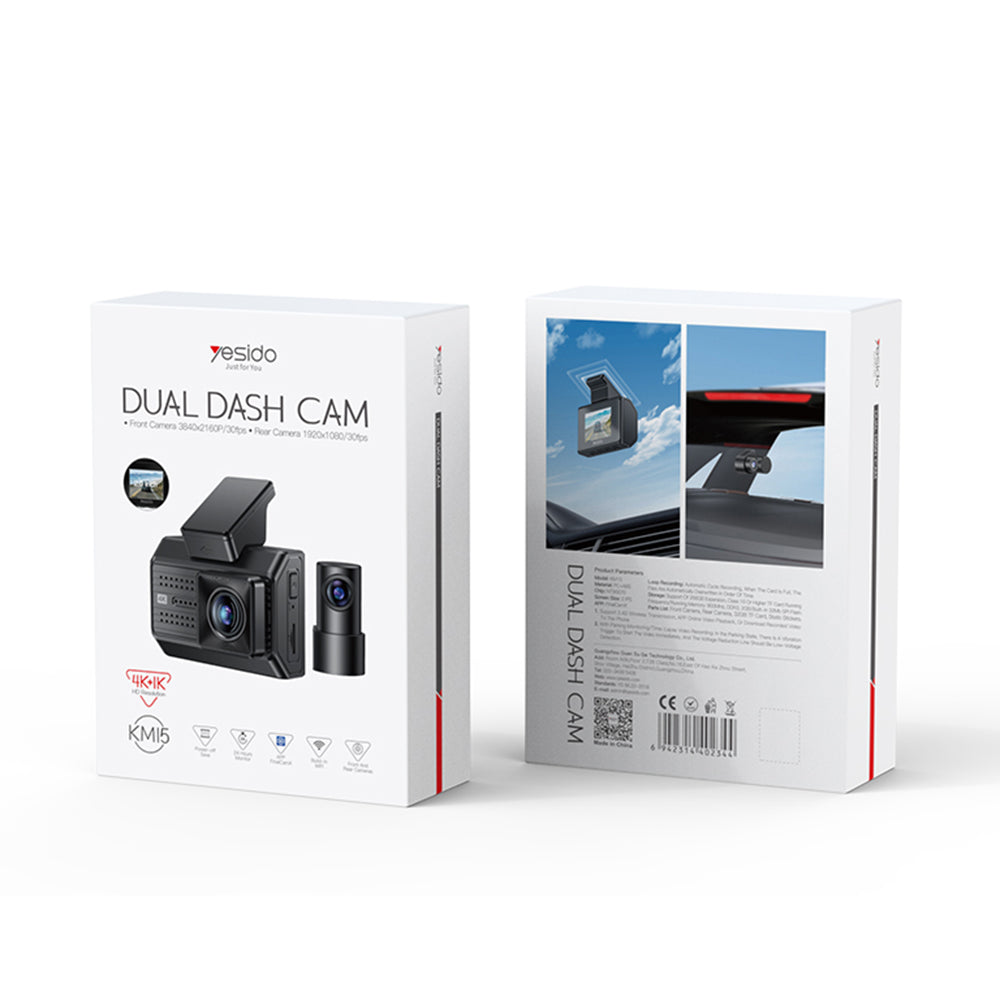Bil Kamera Fram Bak Yesido KM15, 4K, Wi-Fi, Display 2 tum
