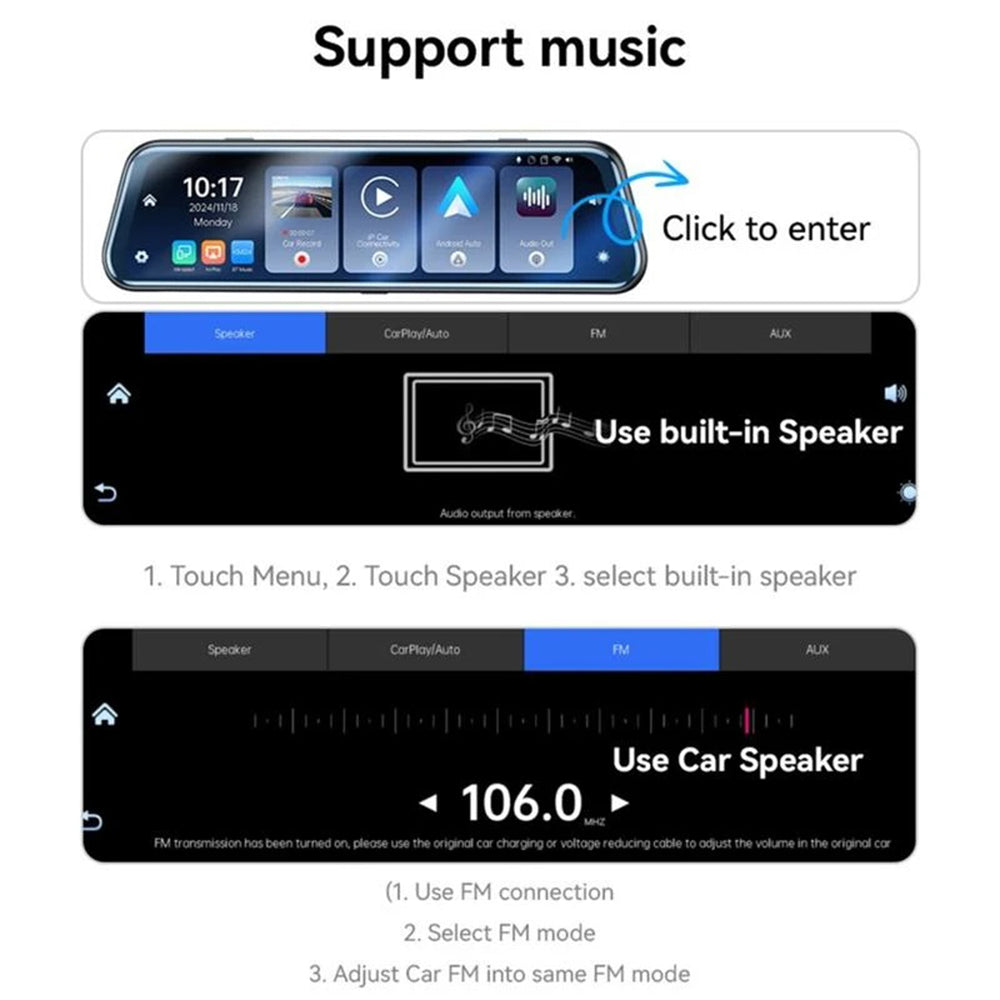 Yesido KM24 Bil Kamera med Carplay / Android Auto, 4K, Display 9.66 tum