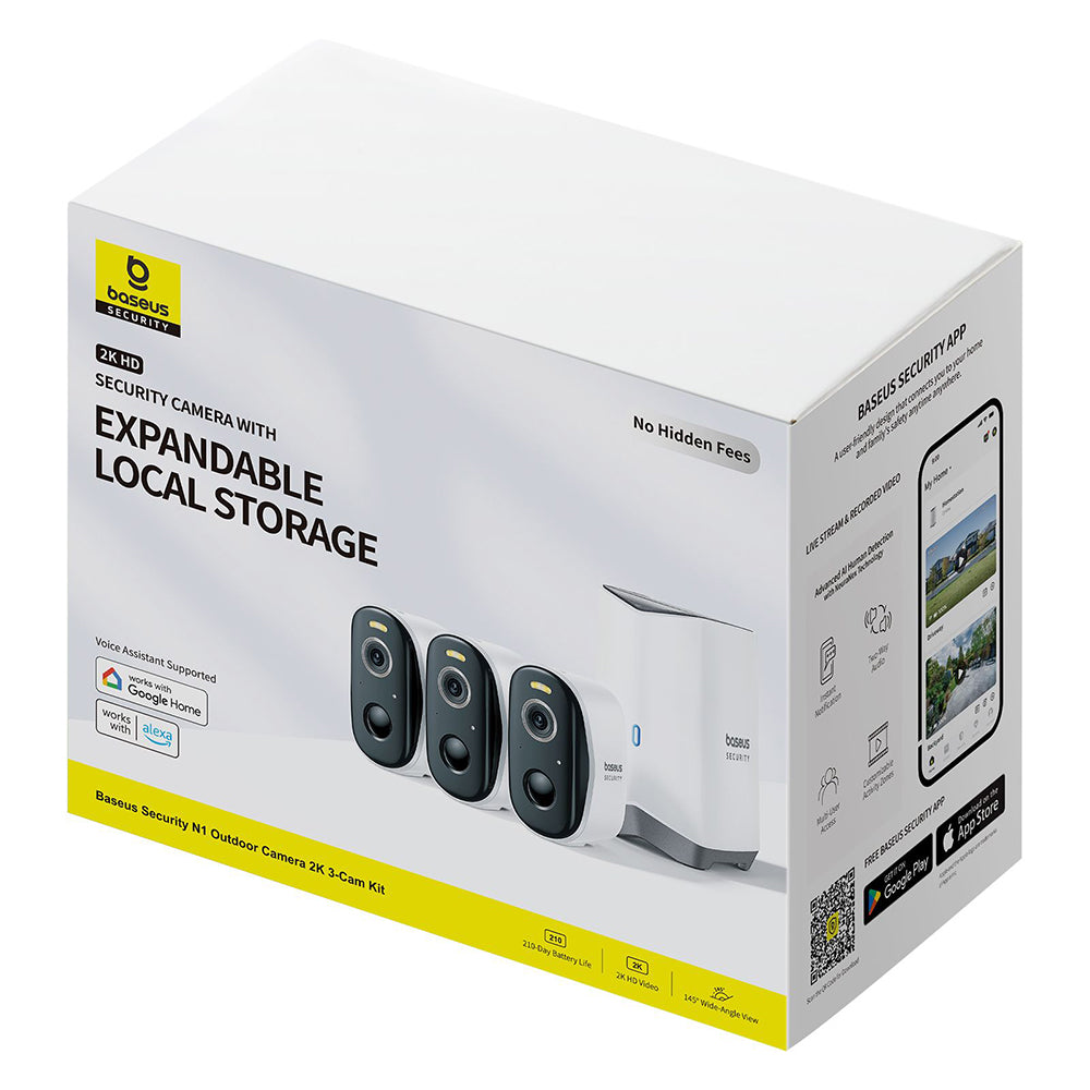 Baseus N1 övervakningskamera, Wi-Fi, 2K, IP67, Utomhus, Set med 3 stycken, Vit S0TW022131
