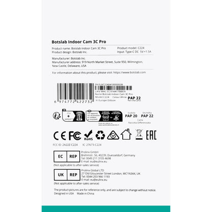 Övervakningskamera Botslab 3C Pro C224, Wi-Fi, 4K, Inomhus 