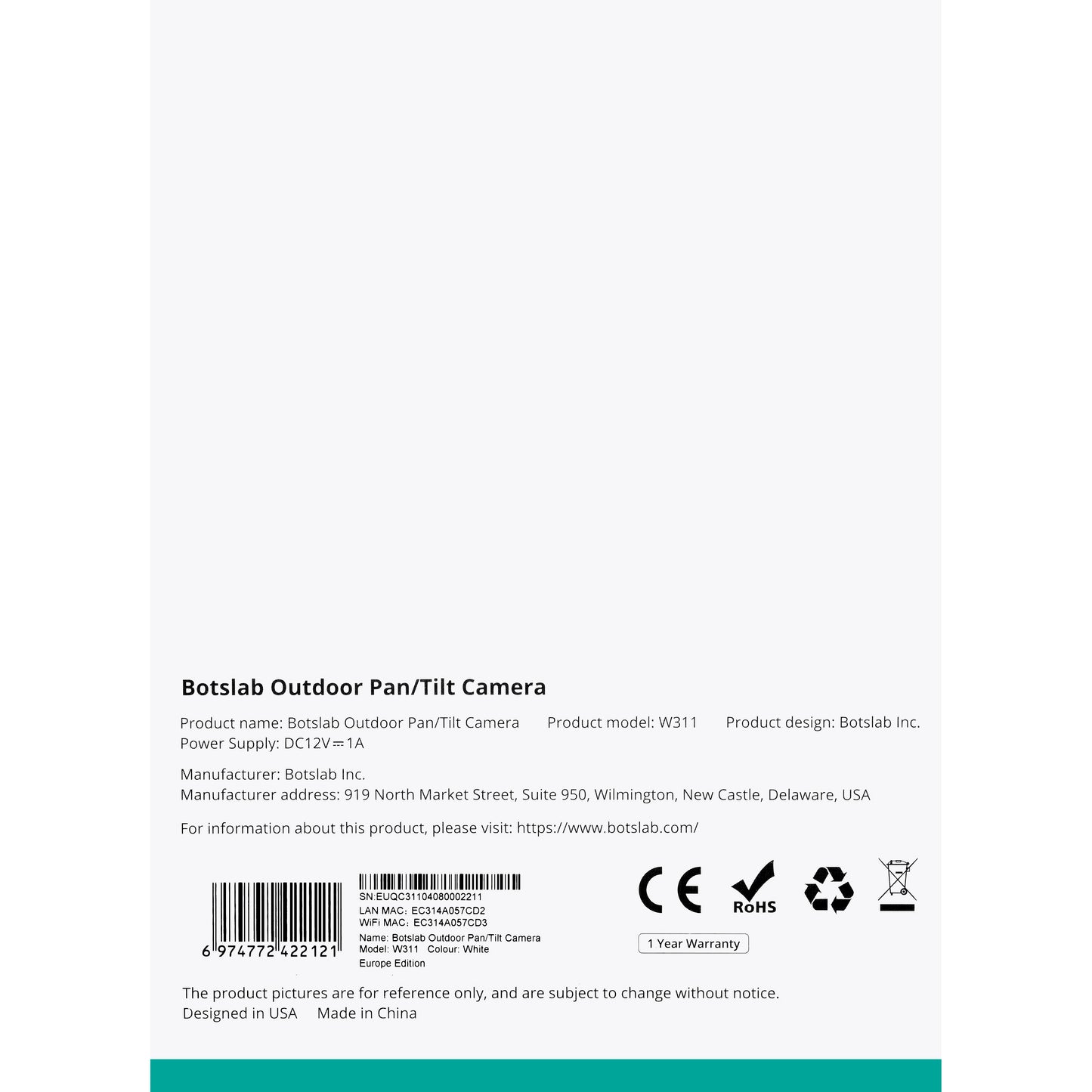 Övervakningskamera Botslab W311, Wi-Fi, 2K, IP66, Utomhus 