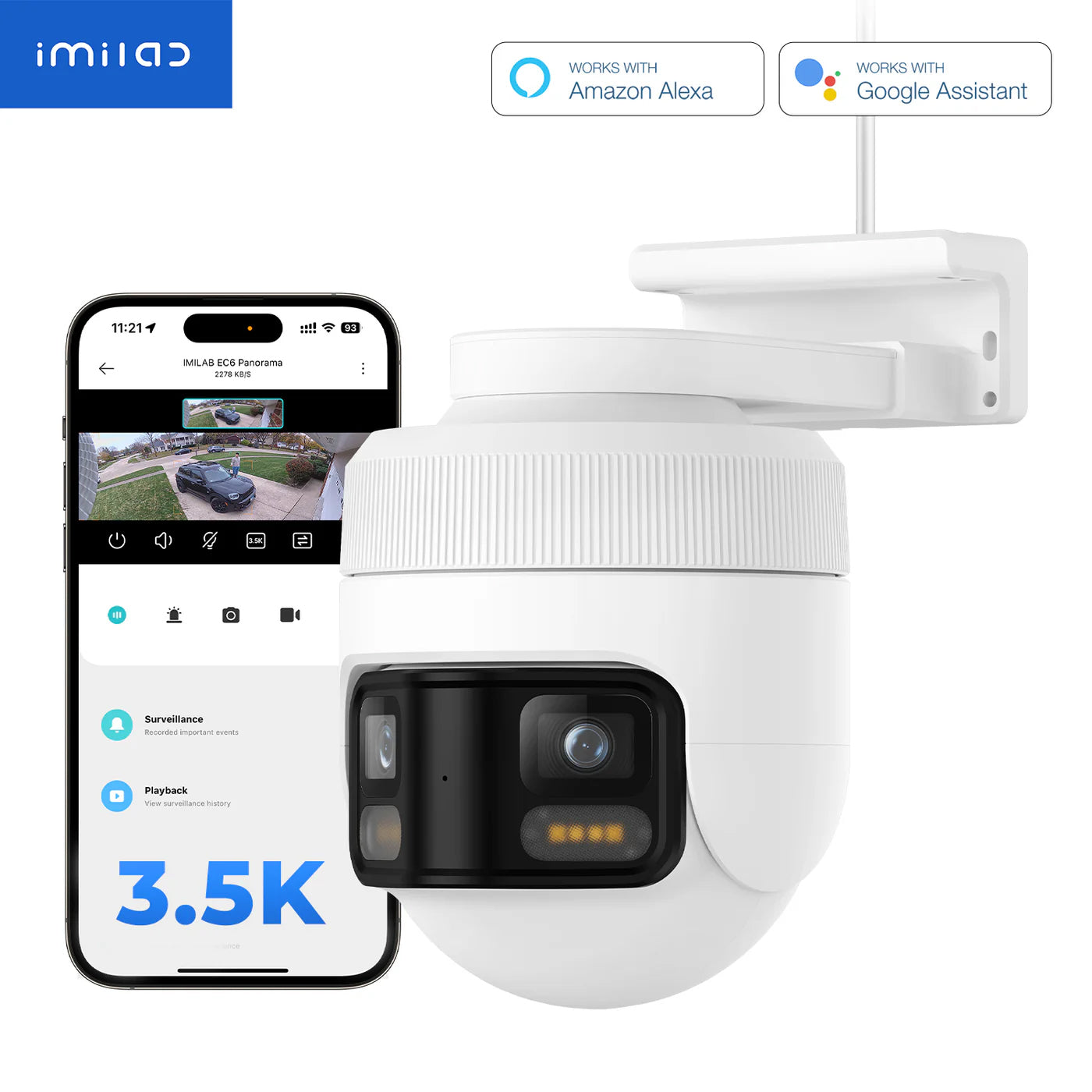 Övervakningskamera iMILAB EC6 Panorama, Wi-Fi, 3.5K, IP66, Utomhus CMSXJ115A
