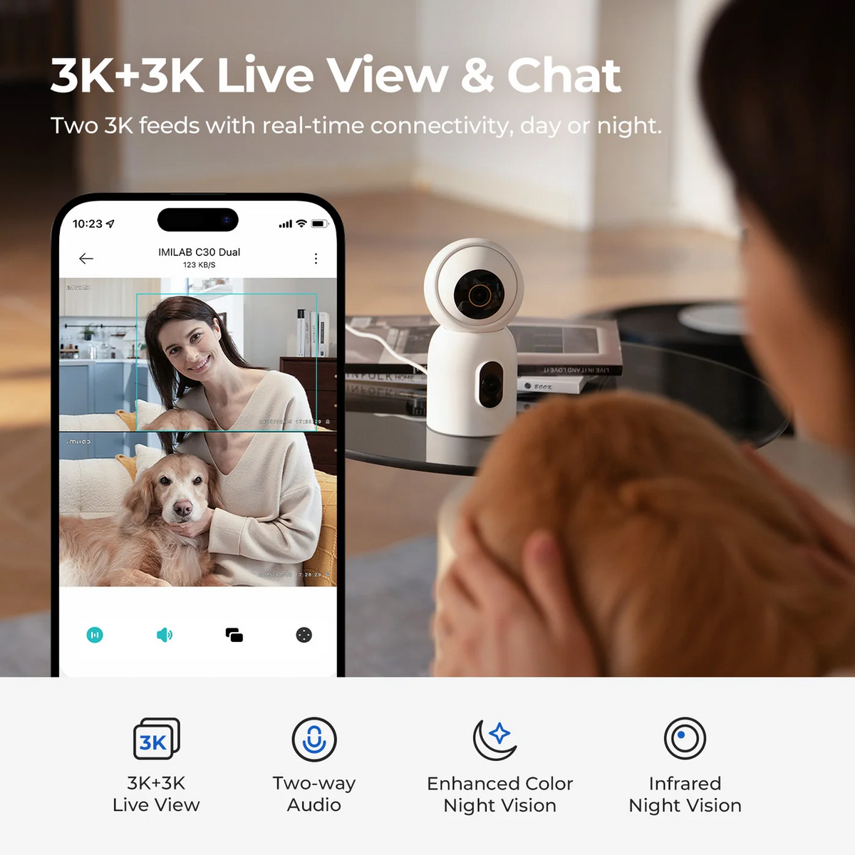 iMILAB C30 Dual övervakningskamera, Wi-Fi, 3K, inomhus CMSXJ111A