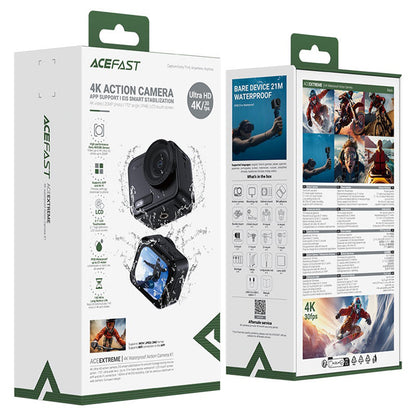 Sportkamera Acefast X1, 4K, Wi-Fi, Svart
